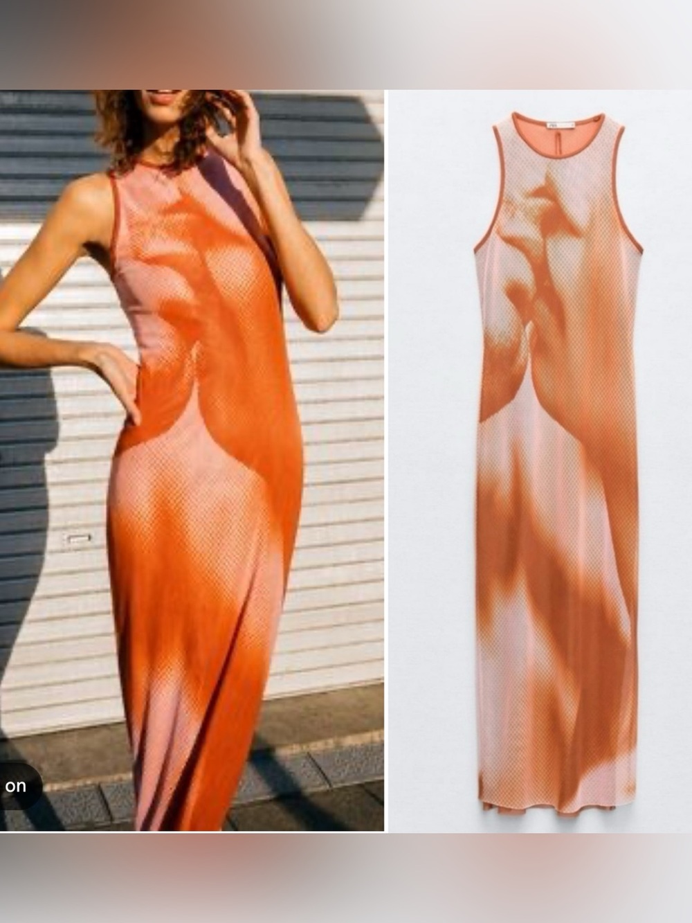 Zara Sleeveless Orange Ombre Midi Dress M